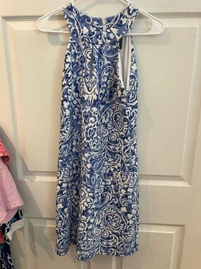 Vince Camuto Blue and White Paisley Halter Dress sz 6